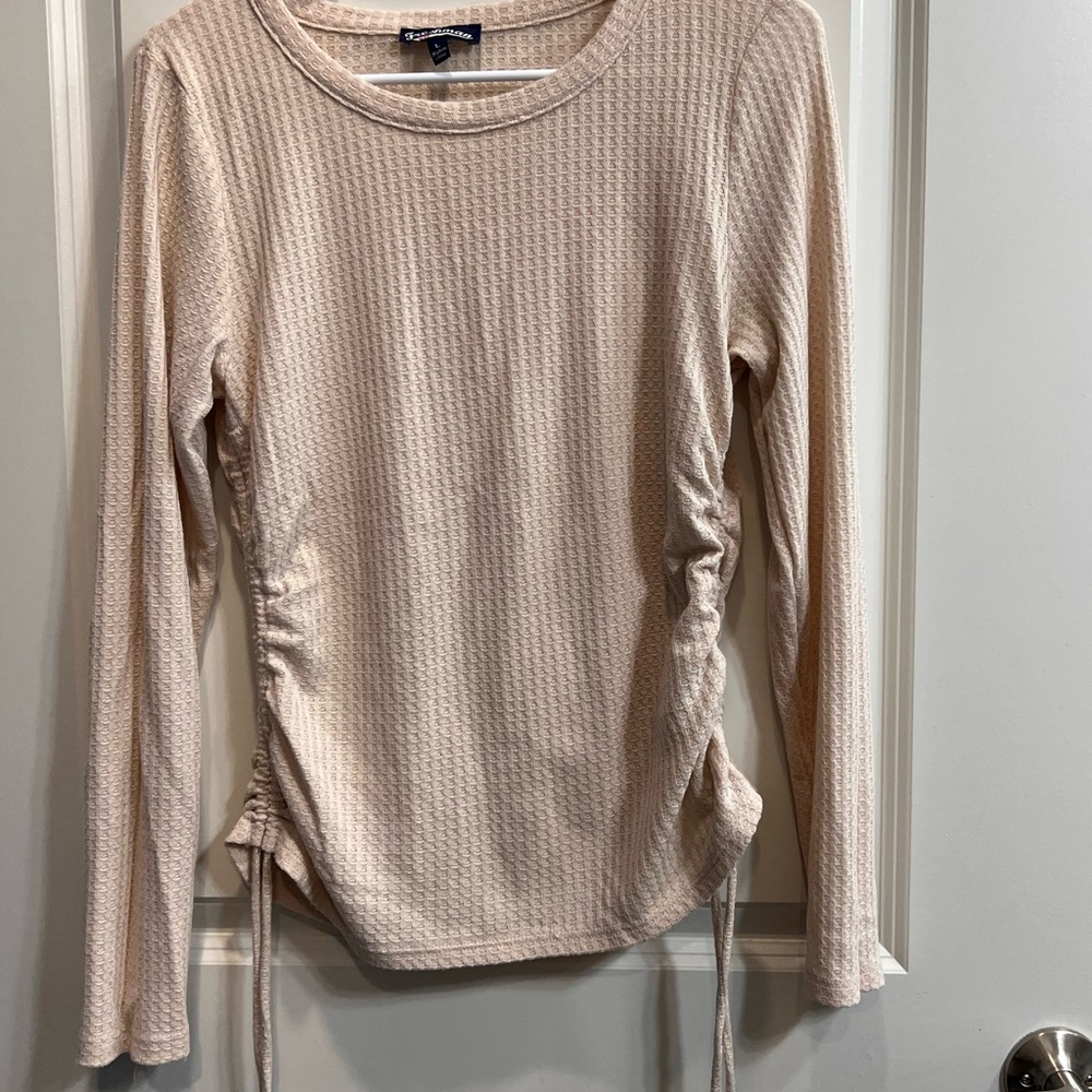 Charlotte Russe Textured Beige Long Sleeve Top
